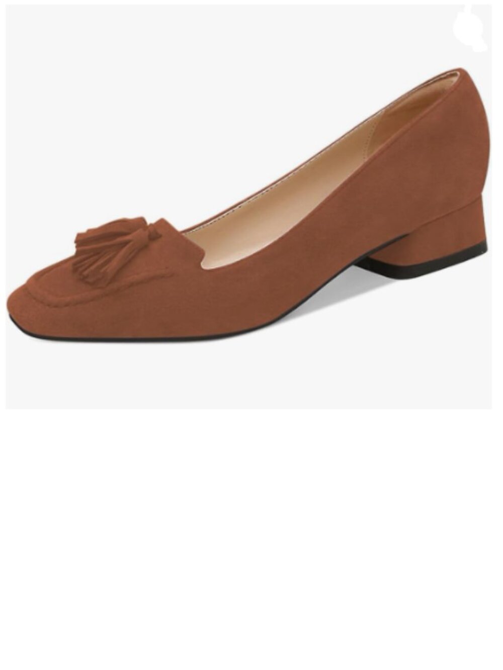 YDN Tan Brown Block Low Heel Loafer Square Toe Tassel Fringe Pump Slip On Shoes